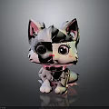 Cute White Puppy with Big Eyes Pink Ears and Pink Collar in Cartoon Style