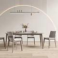 Modern Round Dining Table Set With Grey Chairs Arched LED Light And Minimalist Design 3d model