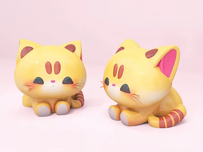 Yellow Reptile Plush Toys With Red Stripes Lying On Pink Background 3d model