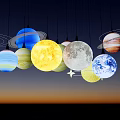 Colorful Solar System Planets Hanging In Blue Sky With Sun And Moon