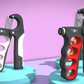 Grip Strengtheners in Black White Red on Blue Display Stands against Pastel Purple Pink Background