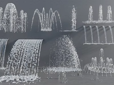 Water Fountains With Various Styles Including Water Curtains Arc Jets And Cascade Flows 3d model