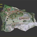 Architectural Model of Rocky Terrain Landscape With Greenery Walkways and Buildings
