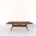 Vintage Outdoor Table With Wooden Tabletop And Carved Metal Legs