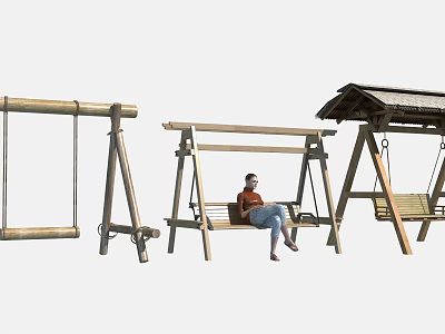 Wooden Outdoor Playground Swings With Different Styles And Seated Person Design 3d model