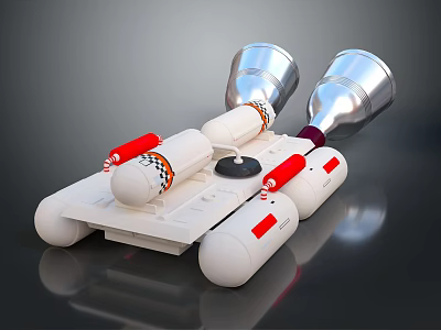 Technical Mechanical Assembly With Silver Horn Shaped Parts Red Accents And White Base 3d model