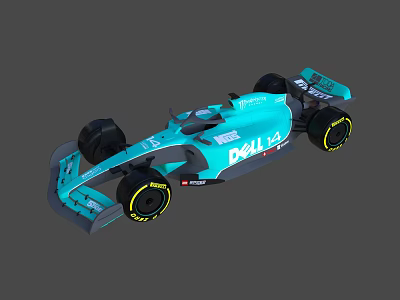 Teal Formula Race Car Featuring Aerodynamic Body MALL Logo and Yellow Rim Tires 3d model