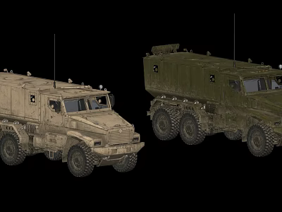 Two Military Style Off Road Utility Vehicles With Sand Green Colors And Antennas 3d model