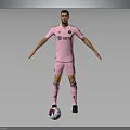 A Man In Pink Sports Uniform Standing With Soccer Ball On Gray Background