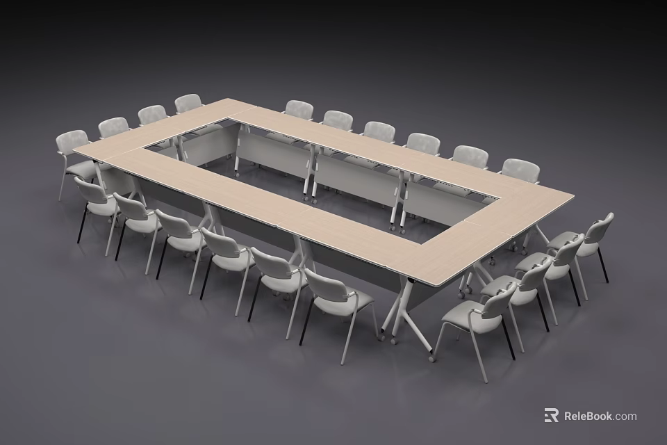 Modern Rectangular Conference Table With White Surface And Surrounding Office Chairs 3d model