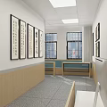 Modern School Reception Area With Wooden White Desk Computers And Wall Decorations