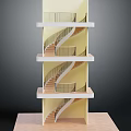 Detailed Spiral Staircase Model With Multi Level Platforms Wooden Steps White Railings And Yellow Walls