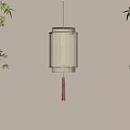 Traditional Chinese Lantern with Bamboo and Beige Background Hanging Tassel Design