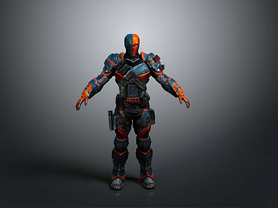Detailed Armored Character With Orange Blue Tactical Armor And Standing Pose Design 3d model