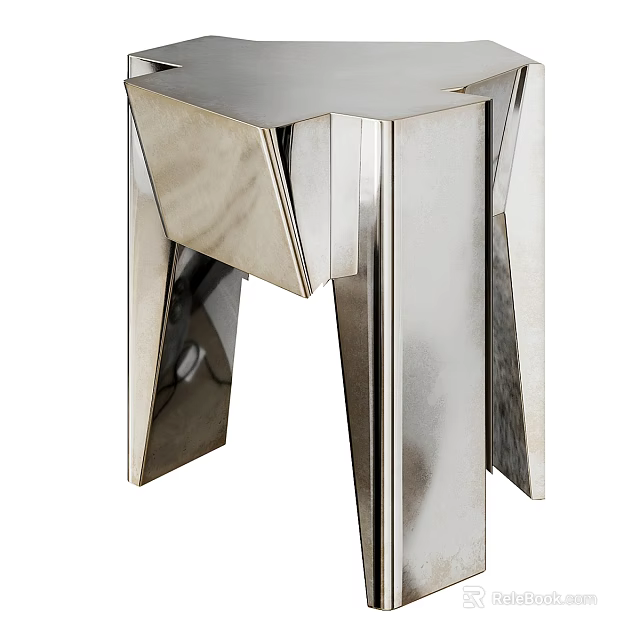 Modern Side Table with Polished Chrome Frame Geometric Legs and Sleek Surface 3d model 