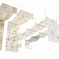 Elegant Hanging Ceiling Drapery With Decorative Fabric Patterns And Layers