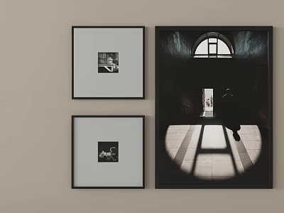 Black and White Framed Wall Art With Arched Window Silhouette And Three 3d model