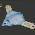 Futuristic Triangular Aircraft With Silver Surface Blue Dots And Yellow Markings