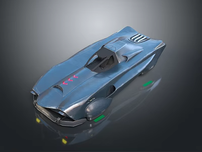 Blue Futuristic Concept Car With Streamlined Body Cockpit And Green Accents 3d model