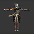 Clone Trooper With Orange White Armor And Blaster Arms Outstretched