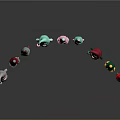 Colorful Garden Gnomes With Various Colored Hats And Clothes Arranged On Black Reflective Surface