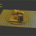 Delicious Breakfast Food With Coffee Bread Pastry On Striped Placemat Tray