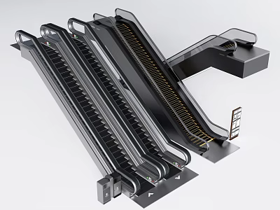 Sleek Modern Black Escalators with Metal Frame and Transparent Handrails for Commercial Buildings 3d model