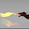 Red Dragon Breathing Yellow And Red Flames With Smoke And Reflection On Gray Ground