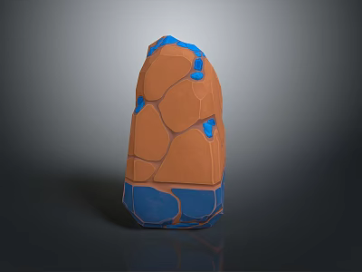 Wooden Stone Decorative Sculpture With Orange And Blue Textured Surface 3d model