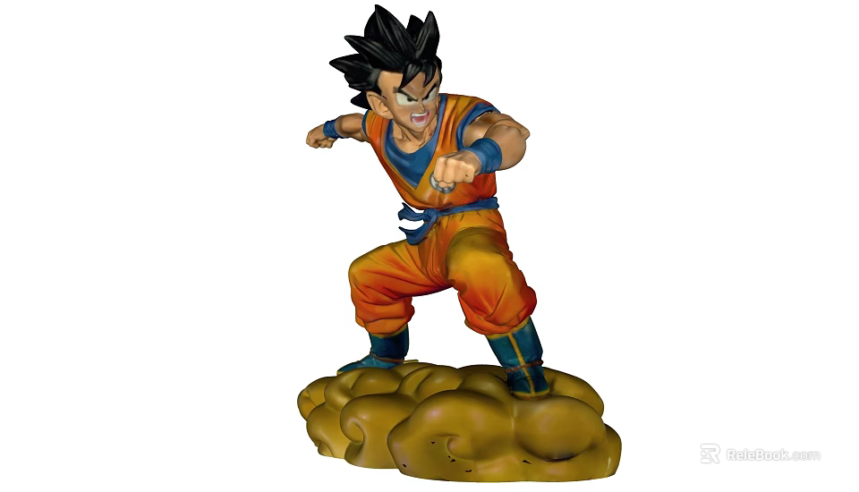 Goku Dragon Ball Anime Character in Orange Martial Arts Uniform Fighting Stance on Cloud Base 3d model 