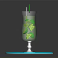 Refreshing Beverage in Tall Glass with Lime Slices and Garnish on Blue White Tray