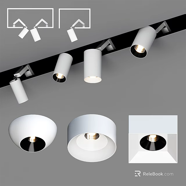 Modern Downlights and Spotlights with Sleek White Design for Interior Lighting 3d model 