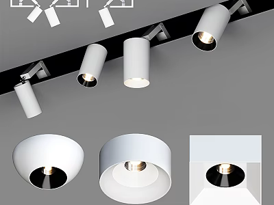 Modern Downlights and Spotlights with Sleek White Design for Interior Lighting 3d model