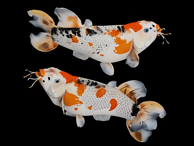 Vibrant Koi Fish With Orange White Black Patterns Swimming On Black Background 3d model