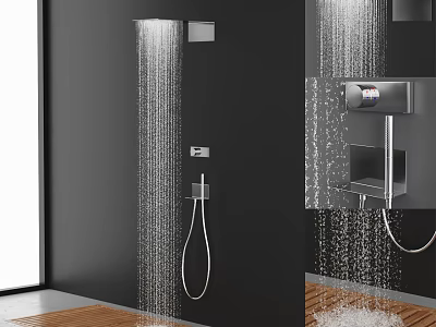 Modern Wall Mounted Shower System with Rainfall Water Flow and Handheld Sprayer in Black Bathroom 3d model