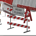 Red And White Striped Road Barrier With Road Closed Sign