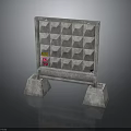 Safety Concrete Barrier With Grid Texture Pedestal Supports And Warning Label