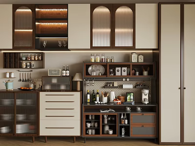 Modern Wooden Sideboard Design With Glass Doors Drawers And Open Storage Shelves 3d model