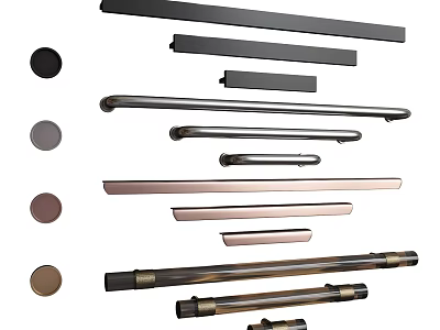 Sleek Modern Metal Handles With Black Gray Brown Colors And Simple Design For Cabinet Doors 3d model