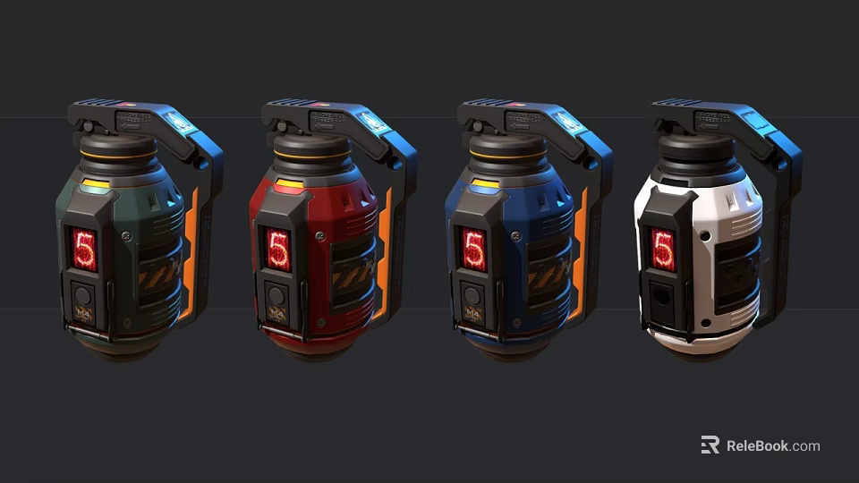 Military Grenades With Timer Display And Number 5 In Various Colors 3d model 