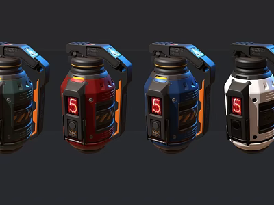 Military Grenades With Timer Display And Number 5 In Various Colors 3d model
