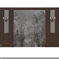 Traditional Sofa Backdrop Wall With Hand painted Tropical Plants Birds And Wooden Frame