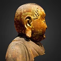 Ancient Ornate Sculpture Carving With Head Ornamental Carvings Large Ears And Aged Golden Patina