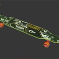 Stylish Black And Yellow Skateboard Design With Abstract Graphics And Orange Wheels