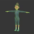 Cute 3D Character With Pink Glasses Blue Jumpsuit LOVE Lettering Arms Outstretched