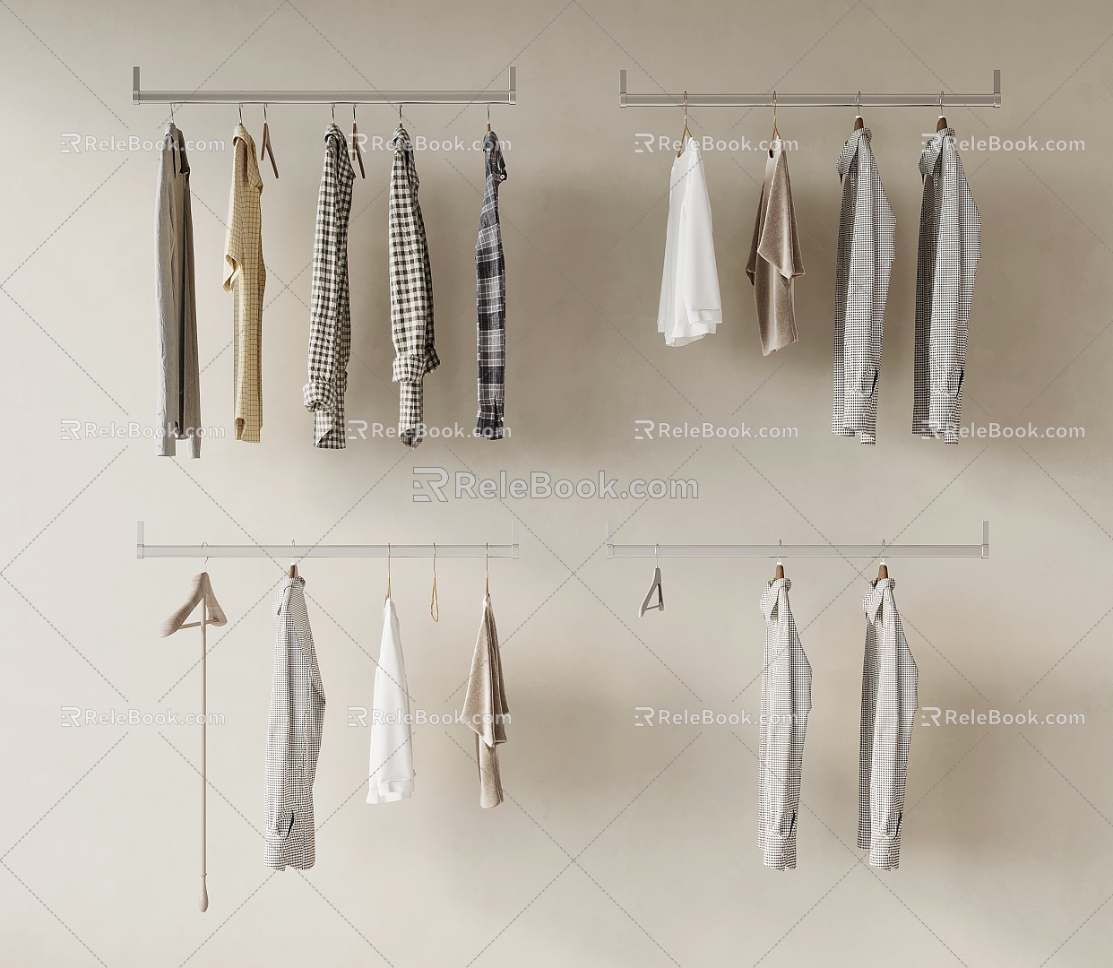 Modern Clothes Hanging Rod Clothes 3d model