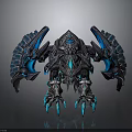Mechanical Sci Fi Creature With Blue Glowing Elements Wing Like Structures And Sharp Claws 3d model