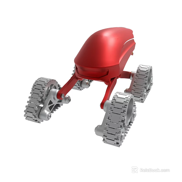 Modern Red Tracked Robot With Mechanical Structure And Silver Tracks Design 3d model 