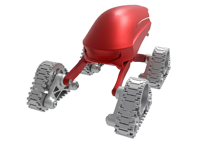 Modern Red Tracked Robot With Mechanical Structure And Silver Tracks Design 3d model