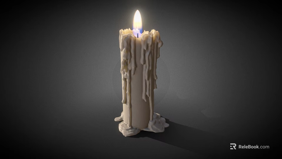 Lit Candle Lamp With Melting Wax Dripping And Warm Glow On Dark Background 3d model 